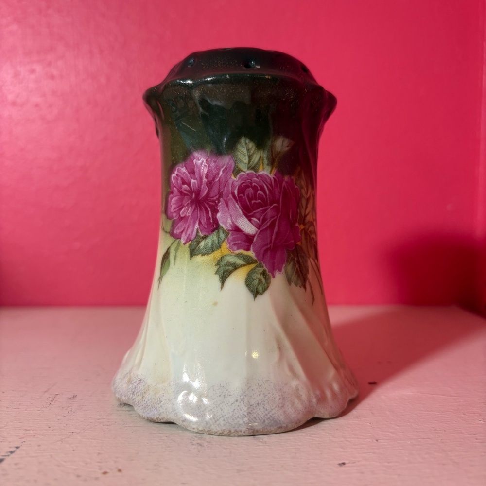 Vintage Floral Ceramic Hat Pin Holder Hand Painted Pink Roses Retro Vanity Lady